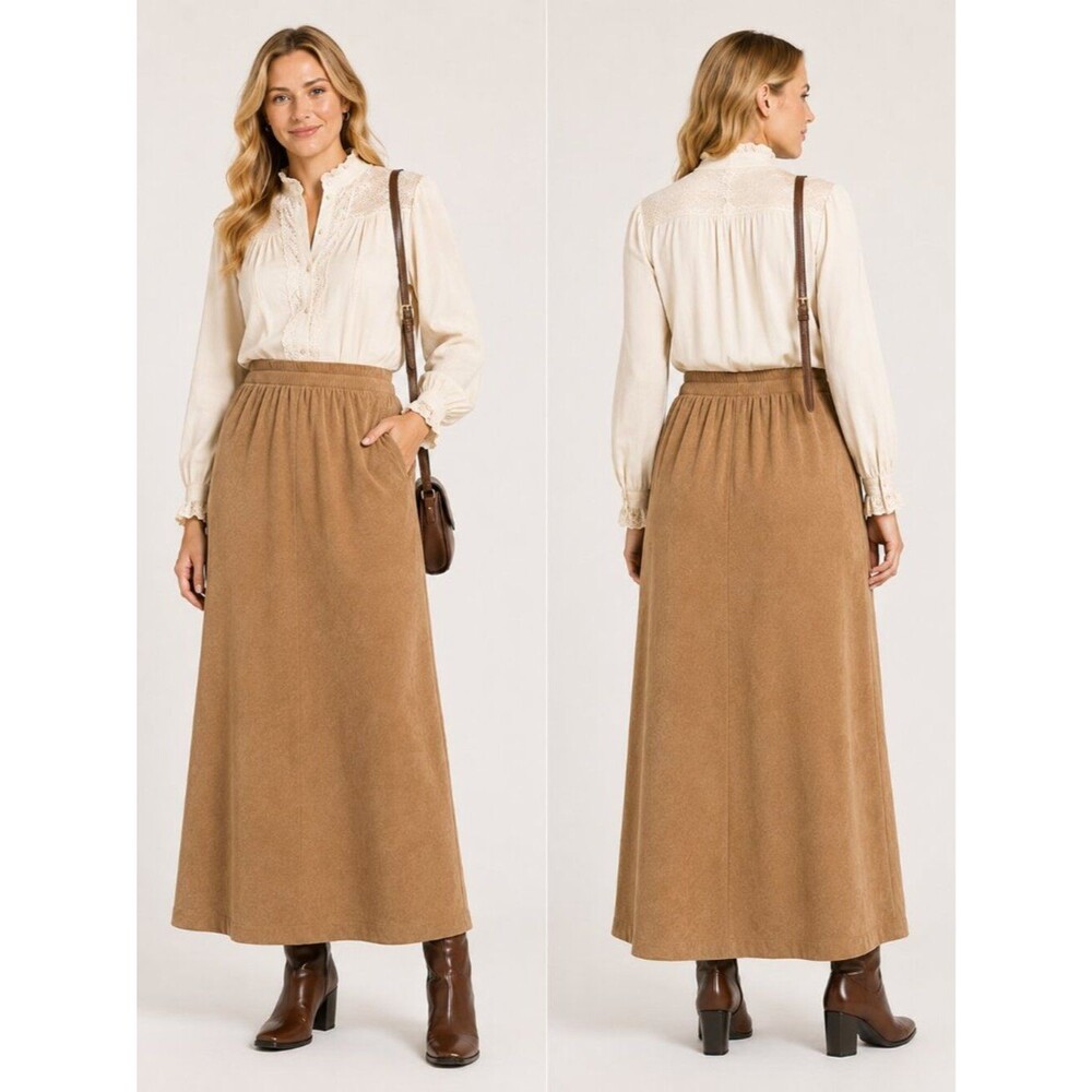 R&K Classics Vintage Brown Maxi Skirt Shoes Women Caramelized Boho L Trendy